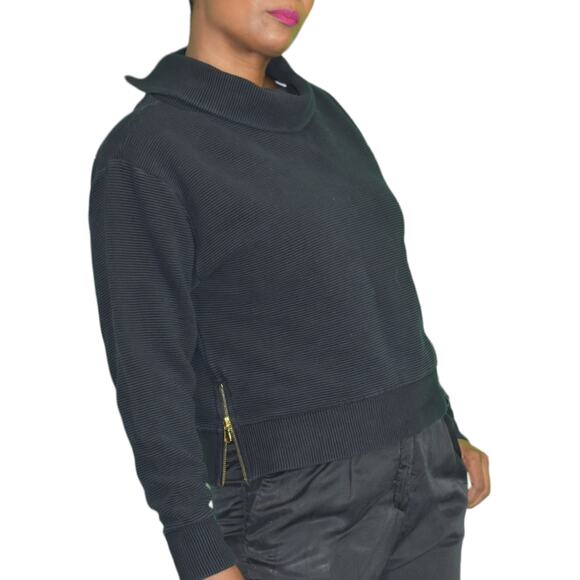 Varley Simon Sweatshirt Black Ottoman Rib Boxy Turtleneck Side Zip Size Medium - Picture 3 of 14